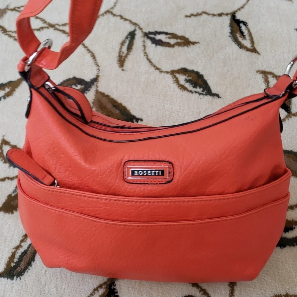 Rosetti Clara Triple Play Crossbody Bag, Faux Pebbled Leather, Orange, Midsize
